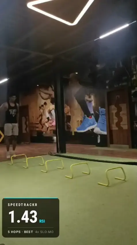 Jump height and RSI readout from a phone video in the SpeedTrackr Android app